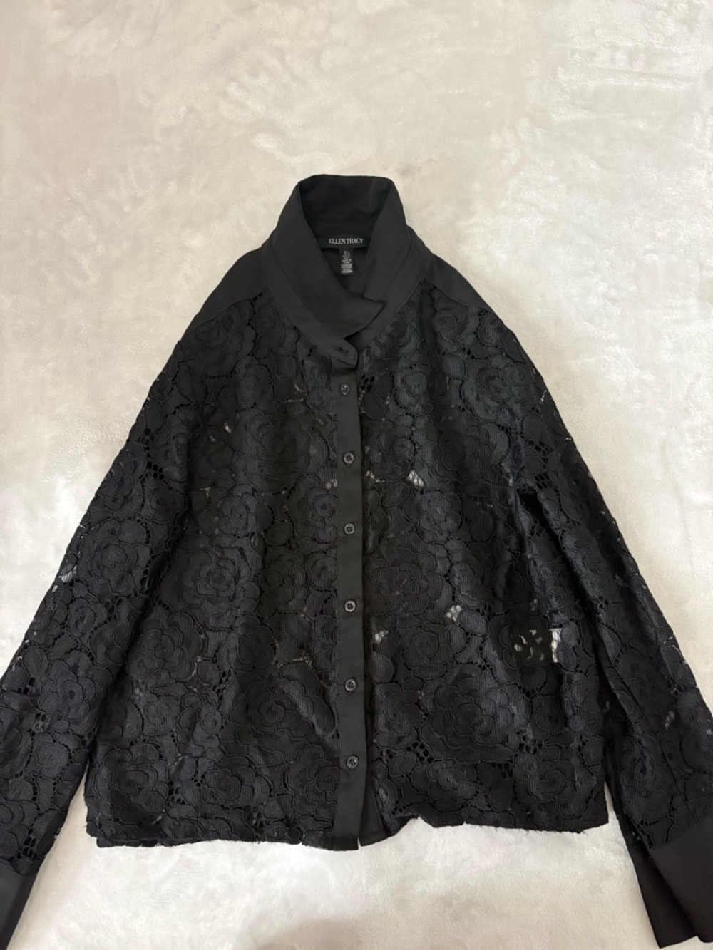 Ellen Tracy Black Floral Lace Button-Down Shirt